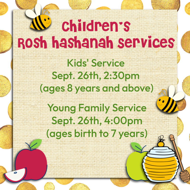 		                                		                                <span class="slider_title">
		                                    Rosh Hashanah Youth Services		                                </span>
		                                		                                
		                                		                            	                            	
		                            <span class="slider_description">We have two fabulous youth services on the afternoons of Rosh Hashanah and Yom Kippur! No tickets required and all are welcome!</span>
		                            		                            		                            