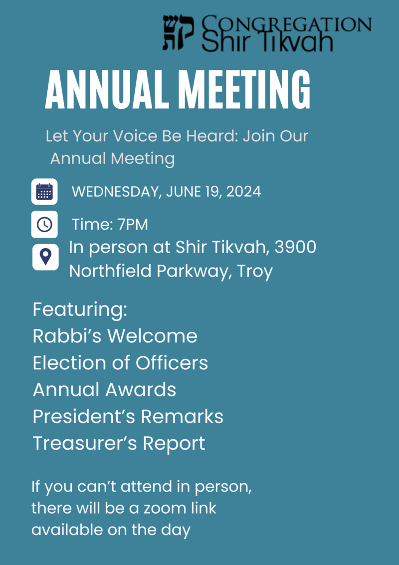 		                                		                                    <a href="https://www.shirtikvah.org/event/annual-meeting7.html"
		                                    	target="">
		                                		                                <span class="slider_title">
		                                    Annual Meeting		                                </span>
		                                		                                </a>
		                                		                                
		                                		                            	                            	
		                            <span class="slider_description">Join us for our Annual Meeting - Wednesday, June 19 at 7pm
Please register so that we can determine a quorum</span>
		                            		                            		                            <a href="https://www.shirtikvah.org/event/annual-meeting7.html" class="slider_link"
		                            	target="">
		                            	Register Now!		                            </a>
		                            		                            