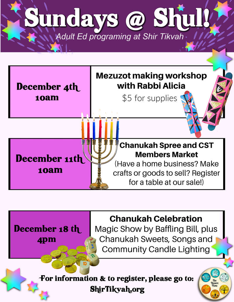 		                                		                                    <a href="https://www.shirtikvah.org/education/adulted"
		                                    	target="">
		                                		                                <span class="slider_title">
		                                    Sundays @ Shul!		                                </span>
		                                		                                </a>
		                                		                                
		                                		                            	                            	
		                            <span class="slider_description">Check out our incredible Sundays @ Shul line-up of Adult Ed and festivities! Come learn, play, pray and be involved in our incredible community!</span>
		                            		                            		                            <a href="https://www.shirtikvah.org/education/adulted" class="slider_link"
		                            	target="">
		                            	Learn More!		                            </a>
		                            		                            